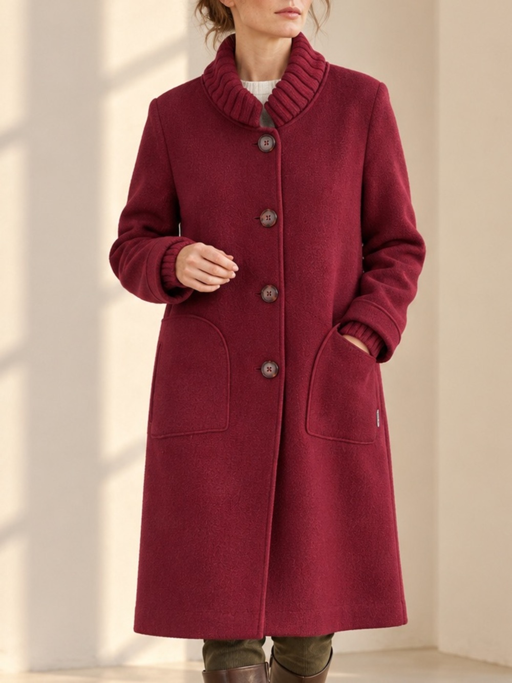 Vintage Geiger Raspberry Boiled Wool Long Coat Austria Sz EU 42 US 8 - Picture 2 of 16